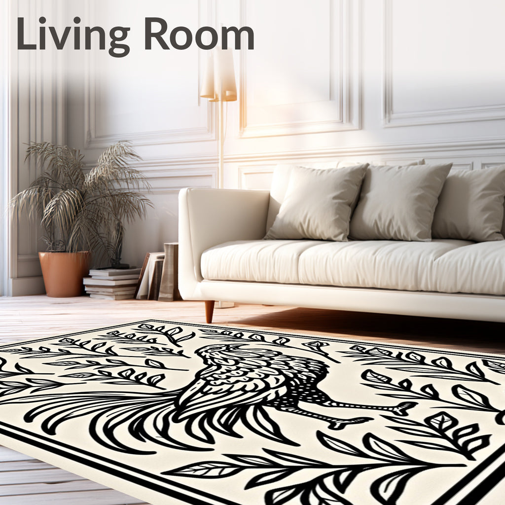 Bold Rooster Floral Line Art Rug
