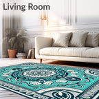 Teal Teal Mandala Detailed Pattern Rug