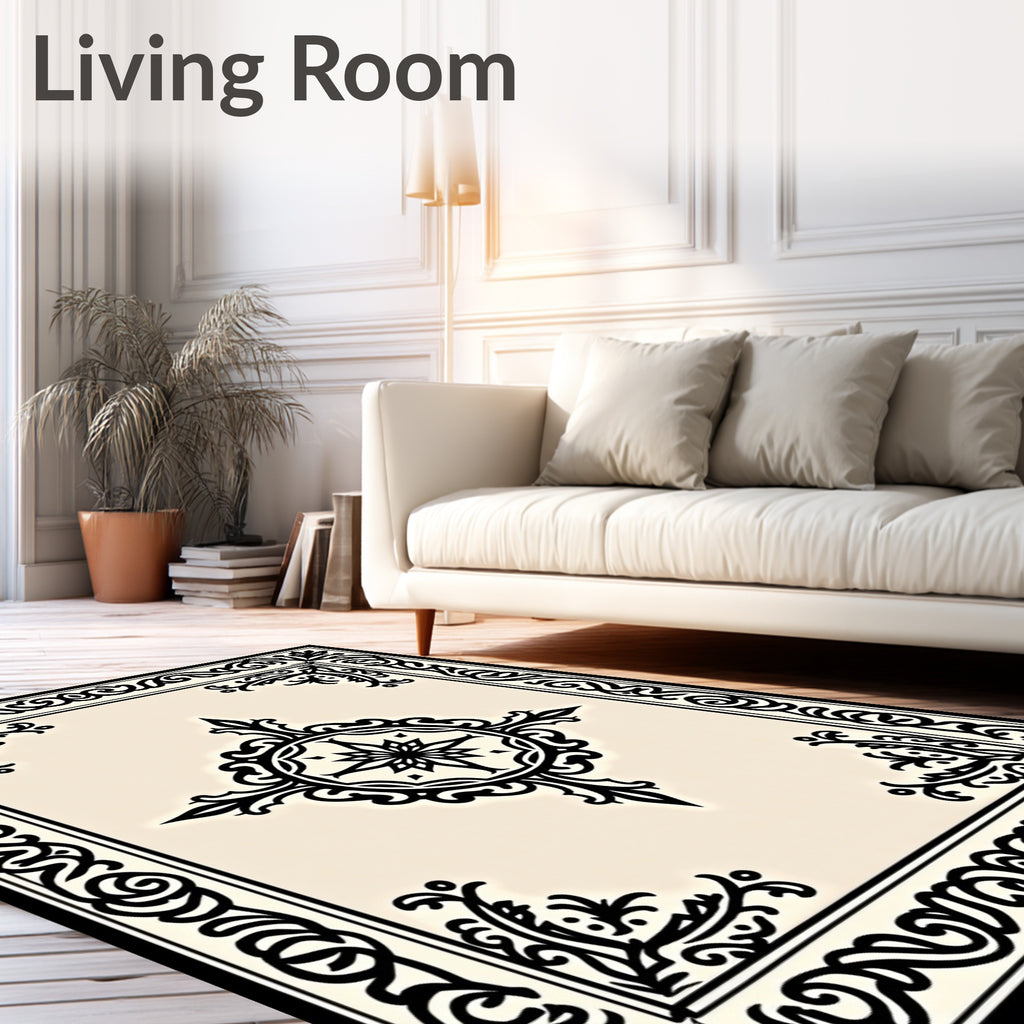 Classic Ornate Scrollwork Black Pattern Rug