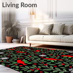 Red Cardinals Green Foliage Snowflakes Rug