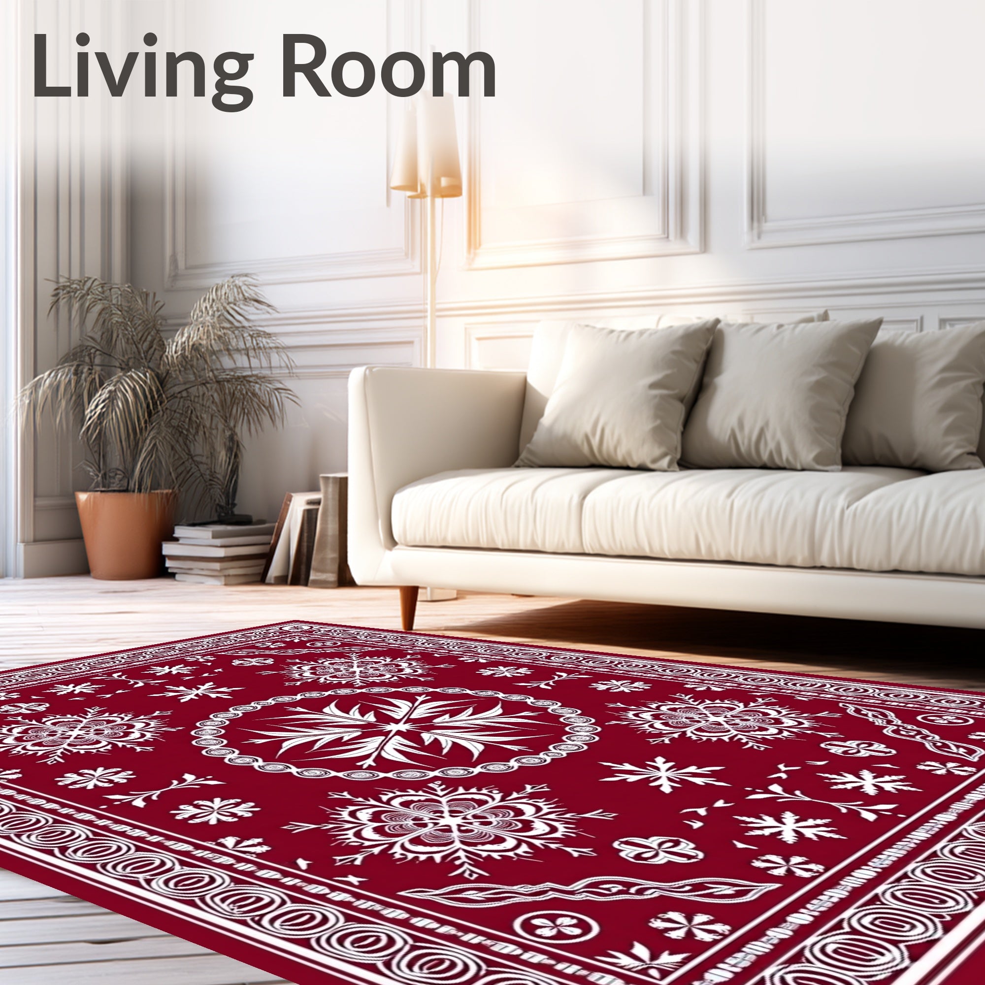 Rich Red Snowflake Pattern Rug