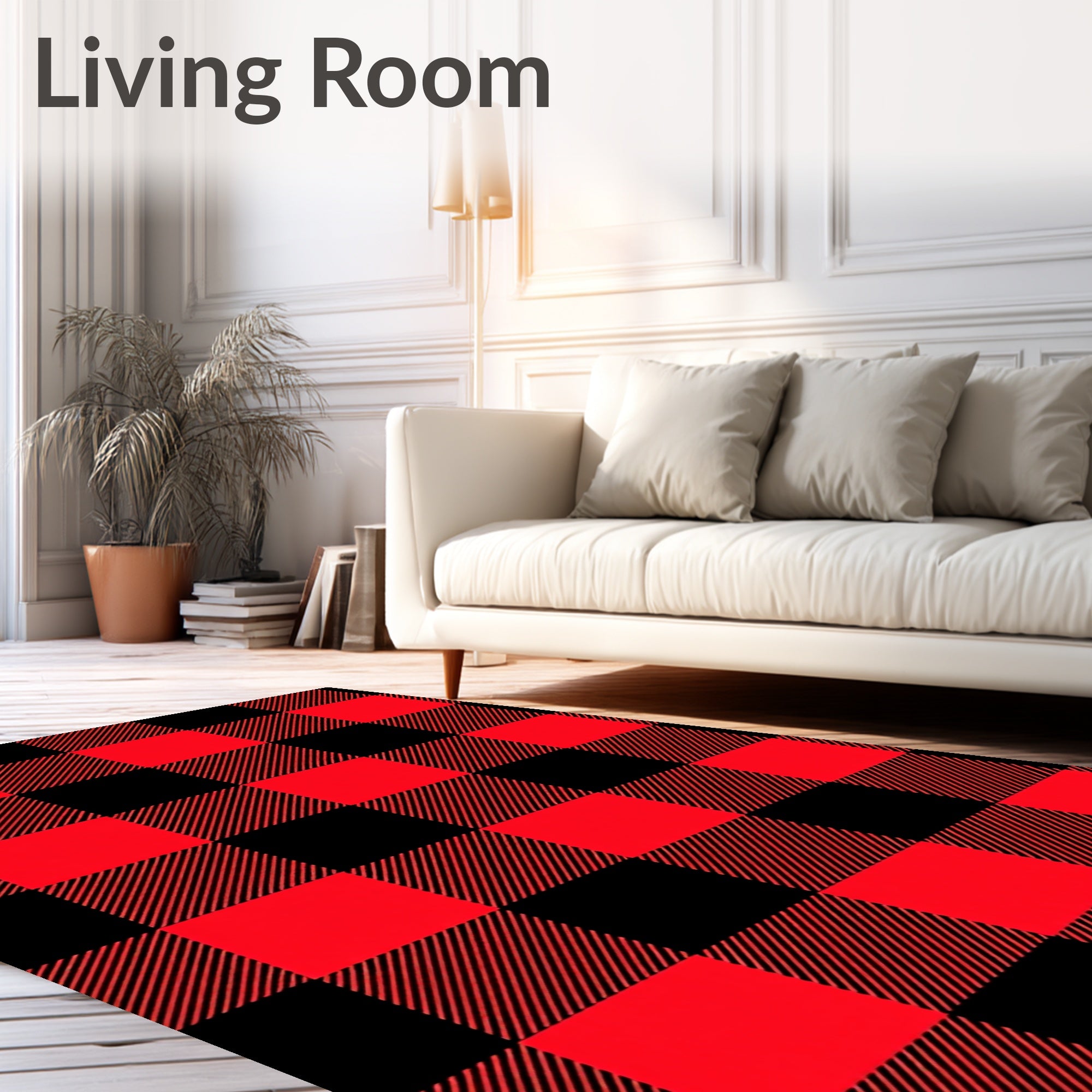 Bold Red Black Checkered Pattern Rug