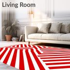Red White Angular Geometric Pattern Rug