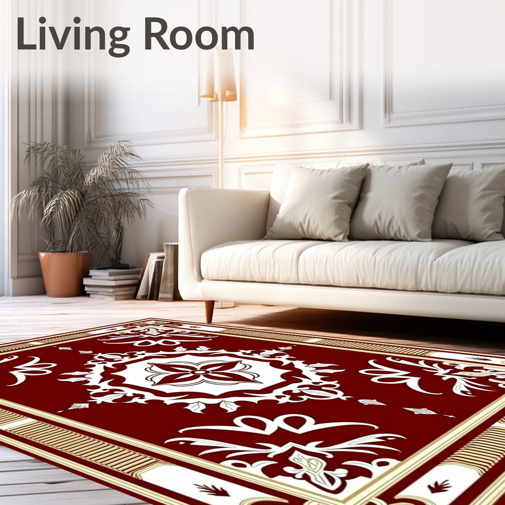 Maroon Cream Floral Centerpiece Rug