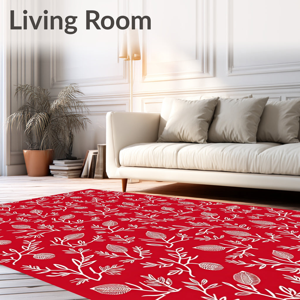 Romantic Red Flora Pattern Design Rug