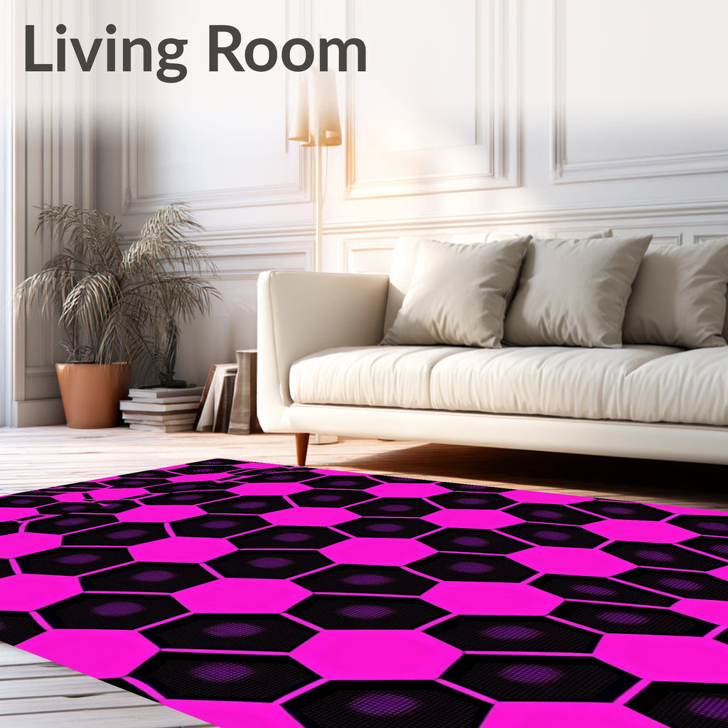 Vibrant Pink Hexagonal Grid Design Rug