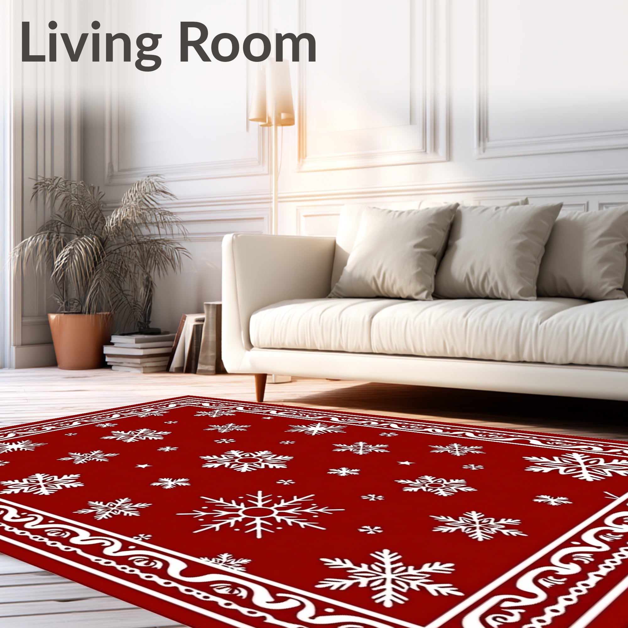 Red White Snowfall Field Rug