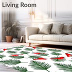 Red Cardinals Evergreen Pine Sprigs Design Rug