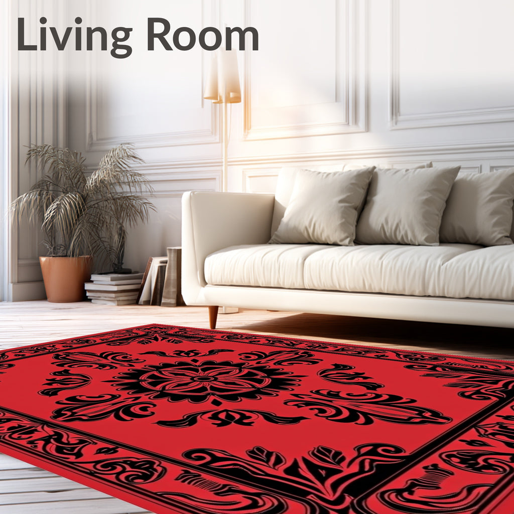 Ornate Floral Black Red Rug