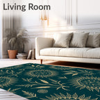 Golden Sunburst Floral Pattern Rug