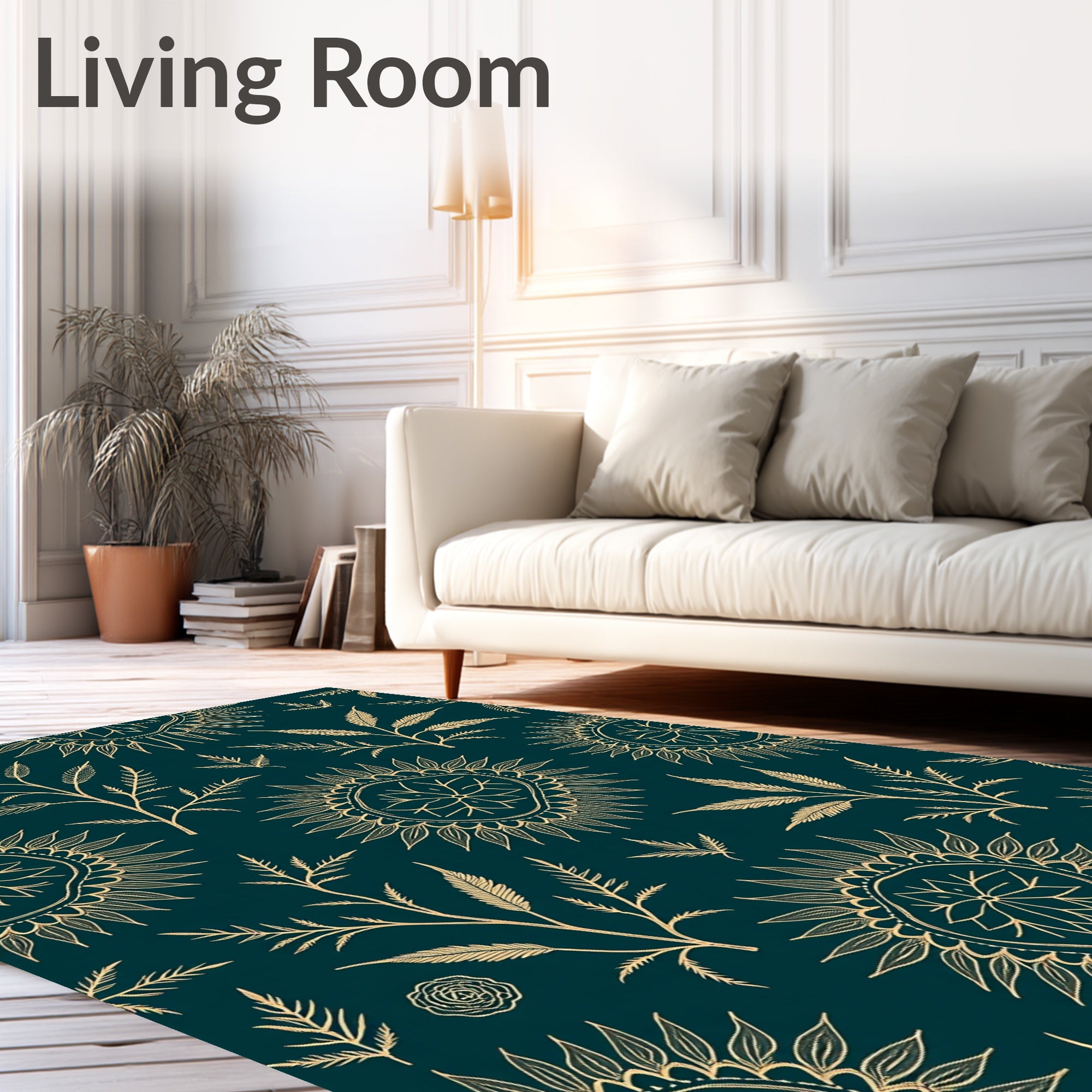 Golden Sunburst Floral Pattern Rug