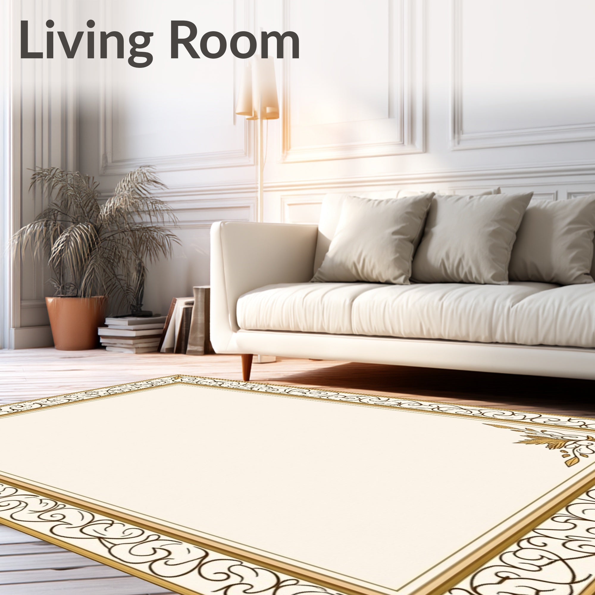 Elegant Golden Scrolls and Flourishes Rug