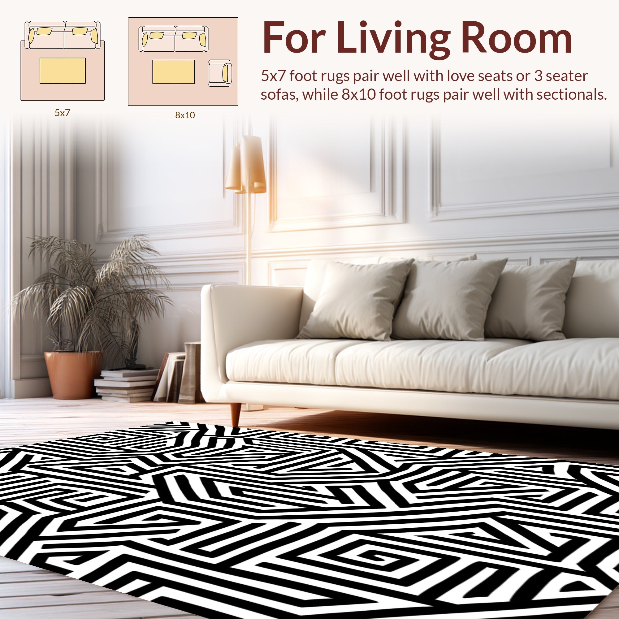 Monochrome Geometric Labyrinth Pattern Rug