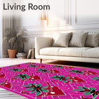 Abstract Pink Floral Leaf Pattern Rug