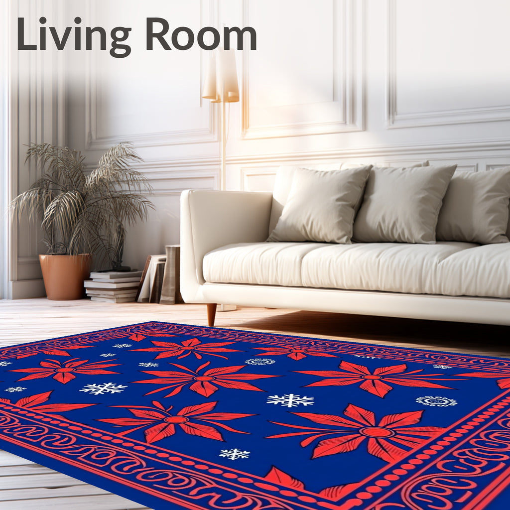 Red Floral Snowflakes Vintage Design Rug