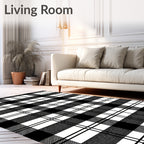 Classic Black White Checkered Pattern Rug