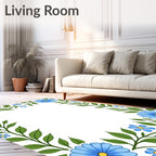 Blue Daisy Floral Vine Border Design Rug