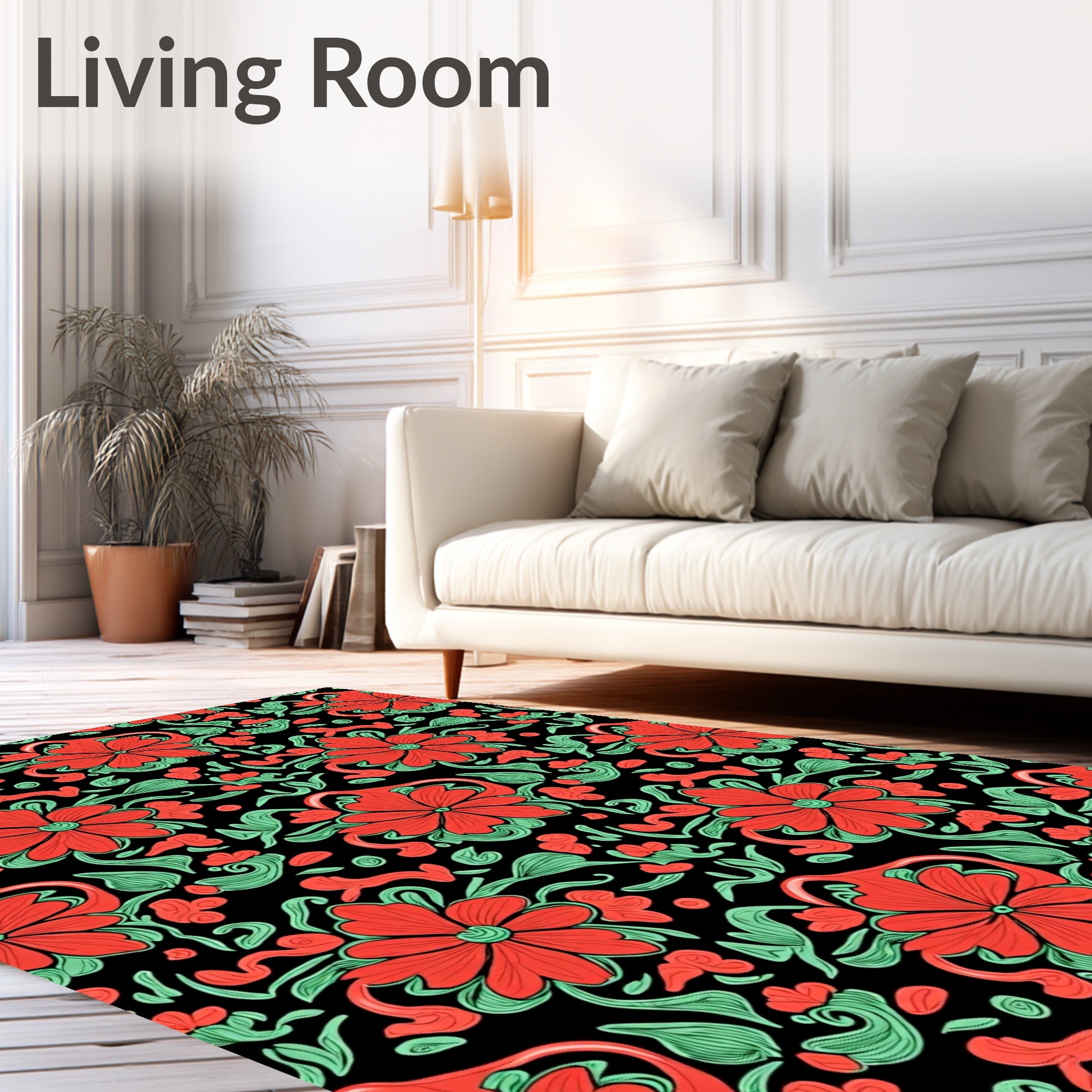 Bold Floral Swirl Detailed Design Rug