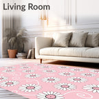 Daisy Flower Patterned Pink Swirl Rug