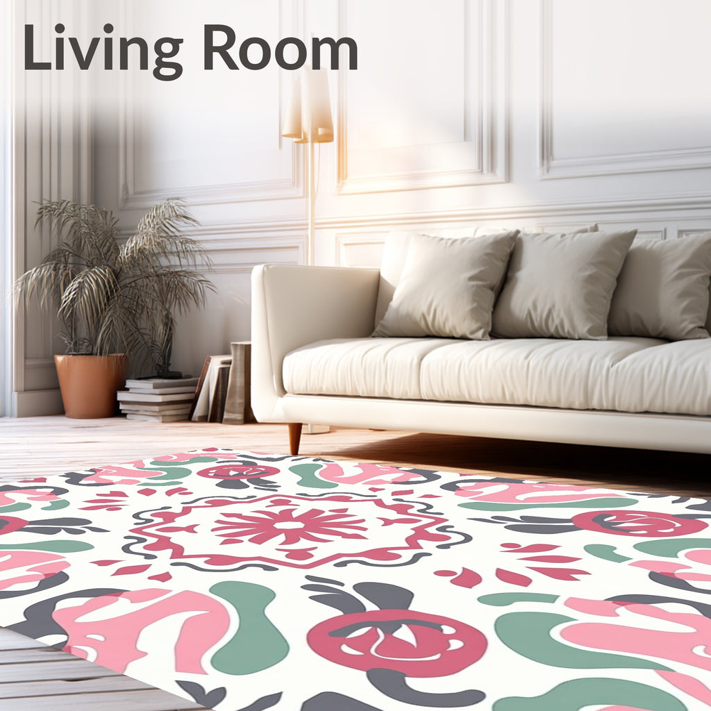 Whimsical Pastel Floral Medallion Pattern Rug