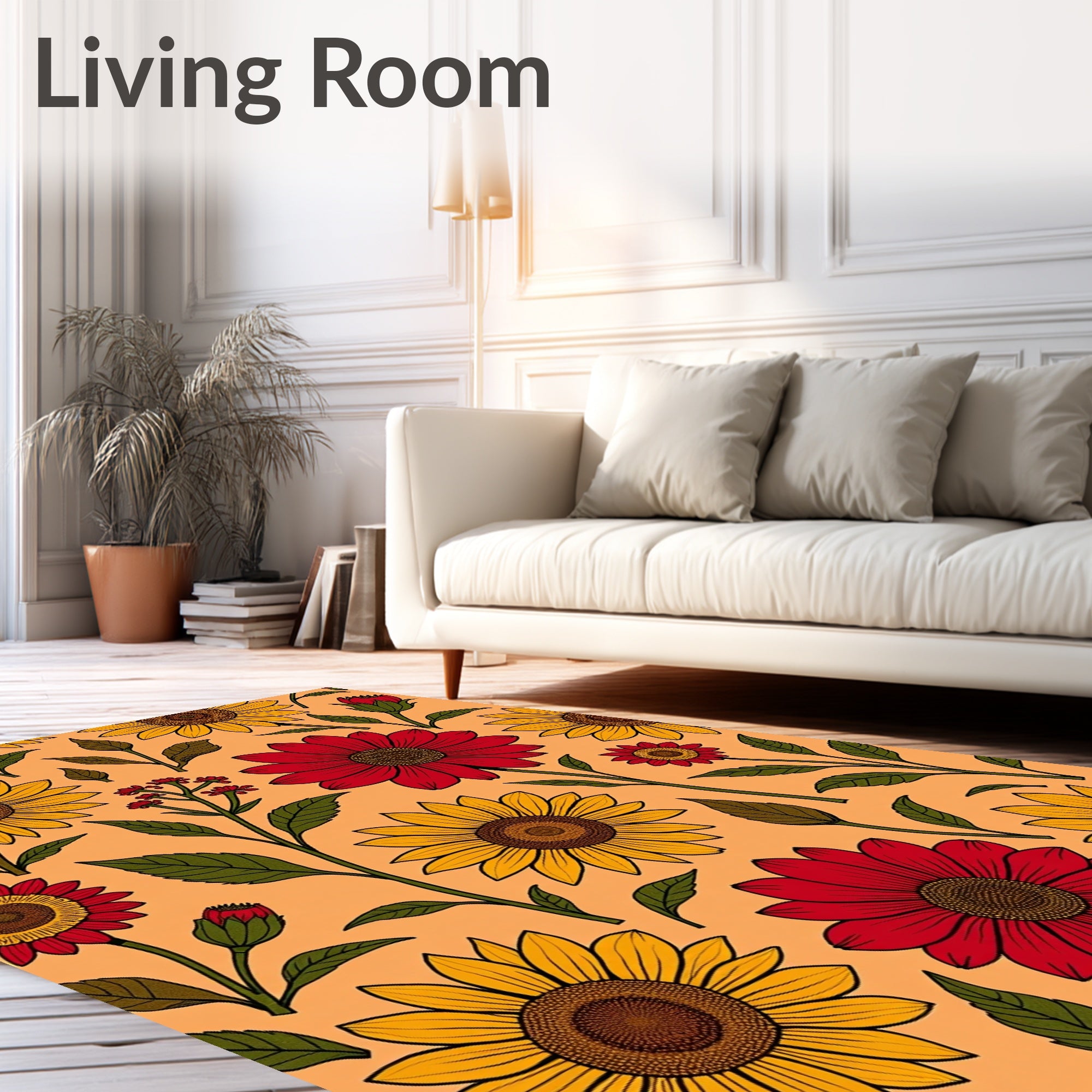Sunny Bloom Pattern Red Yellow Flowers Rug