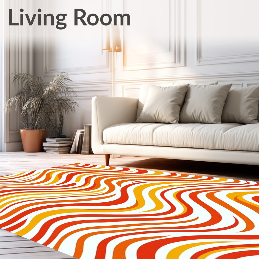 Abstract Wavy Orange Yellow Stripes Rug