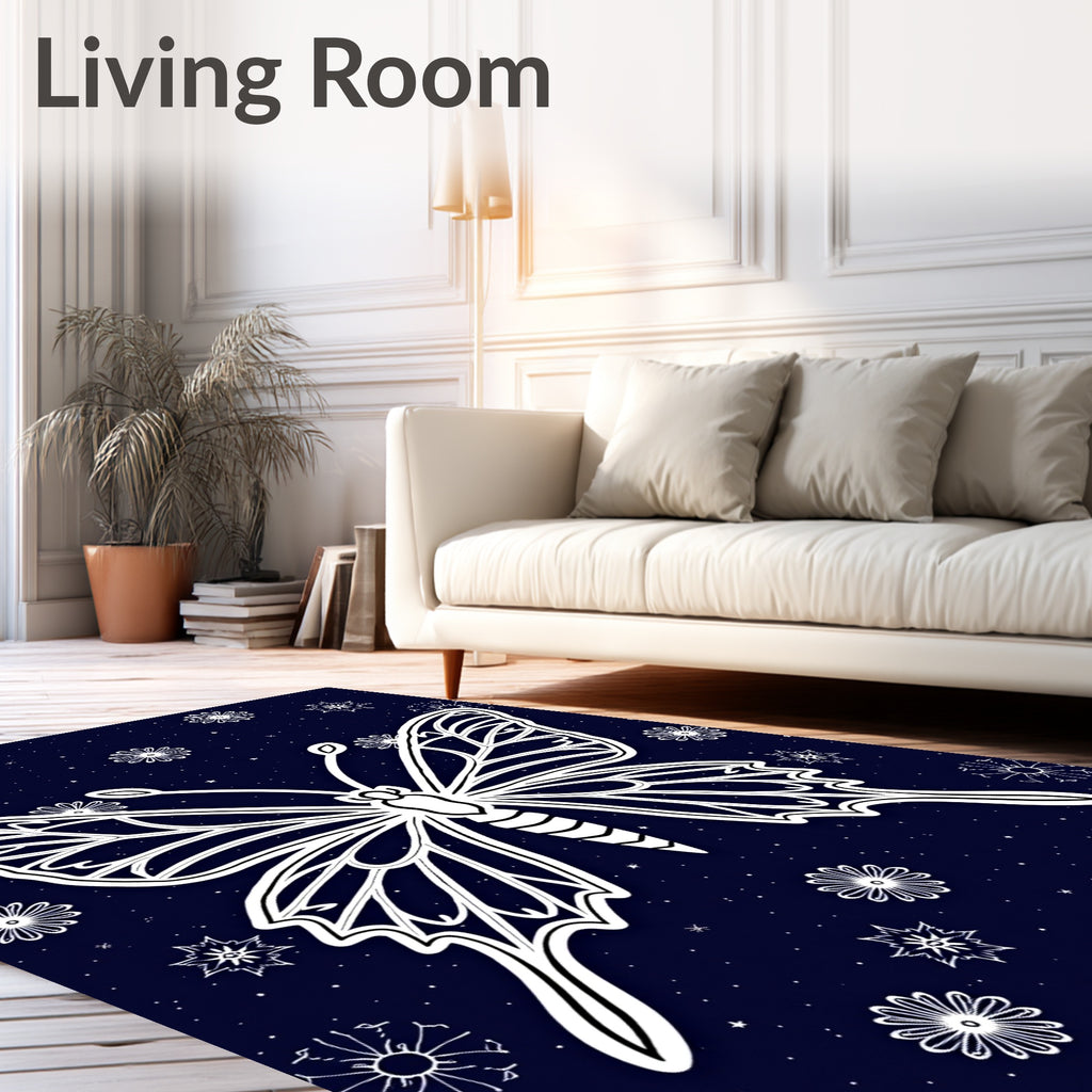 Night Sky Butterfly Floral Pattern Rug