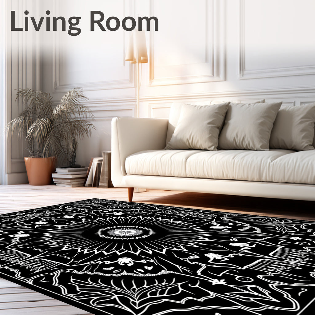 Monochromatic Floral Mandala Pattern Rug