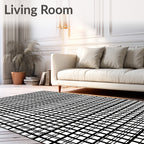 Clean Black White Grid Lines Rug