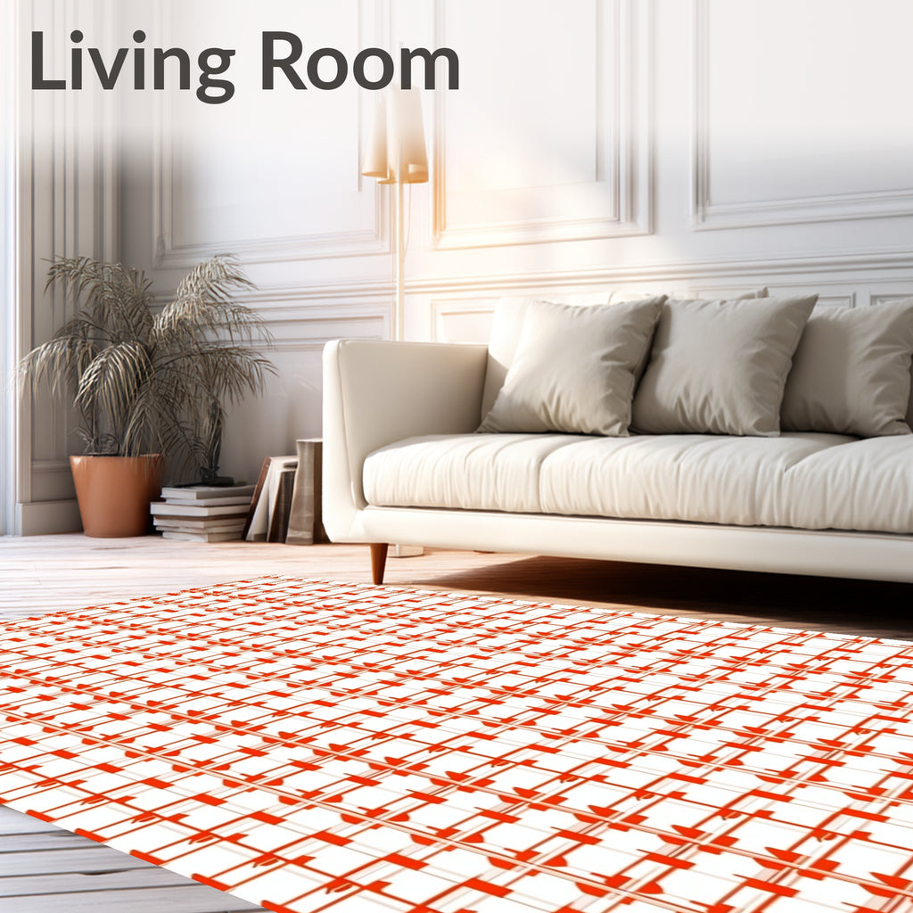Modern Red Grid Pattern Rug