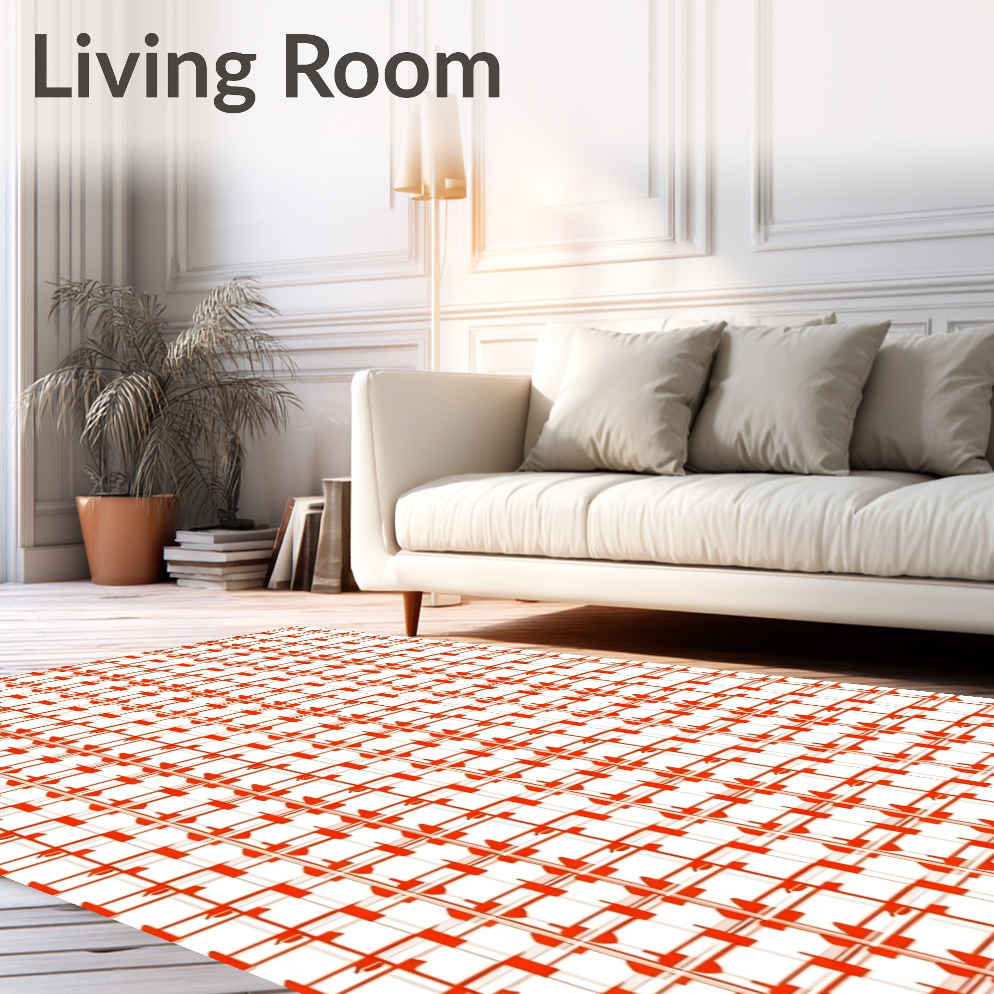Modern Red Grid Pattern Rug