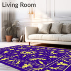 Royal Blue Yellow Floral Medallion Design Rug