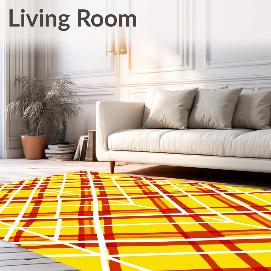 Modern Yellow Red Plaid Design Rug
