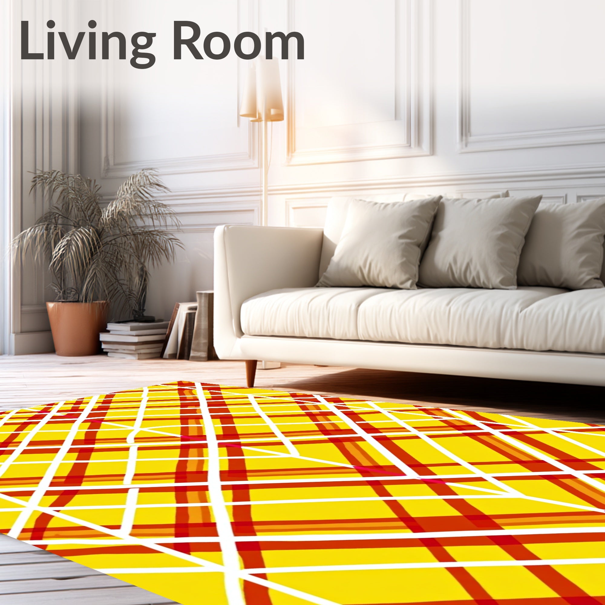 Modern Yellow Red Plaid Design Rug