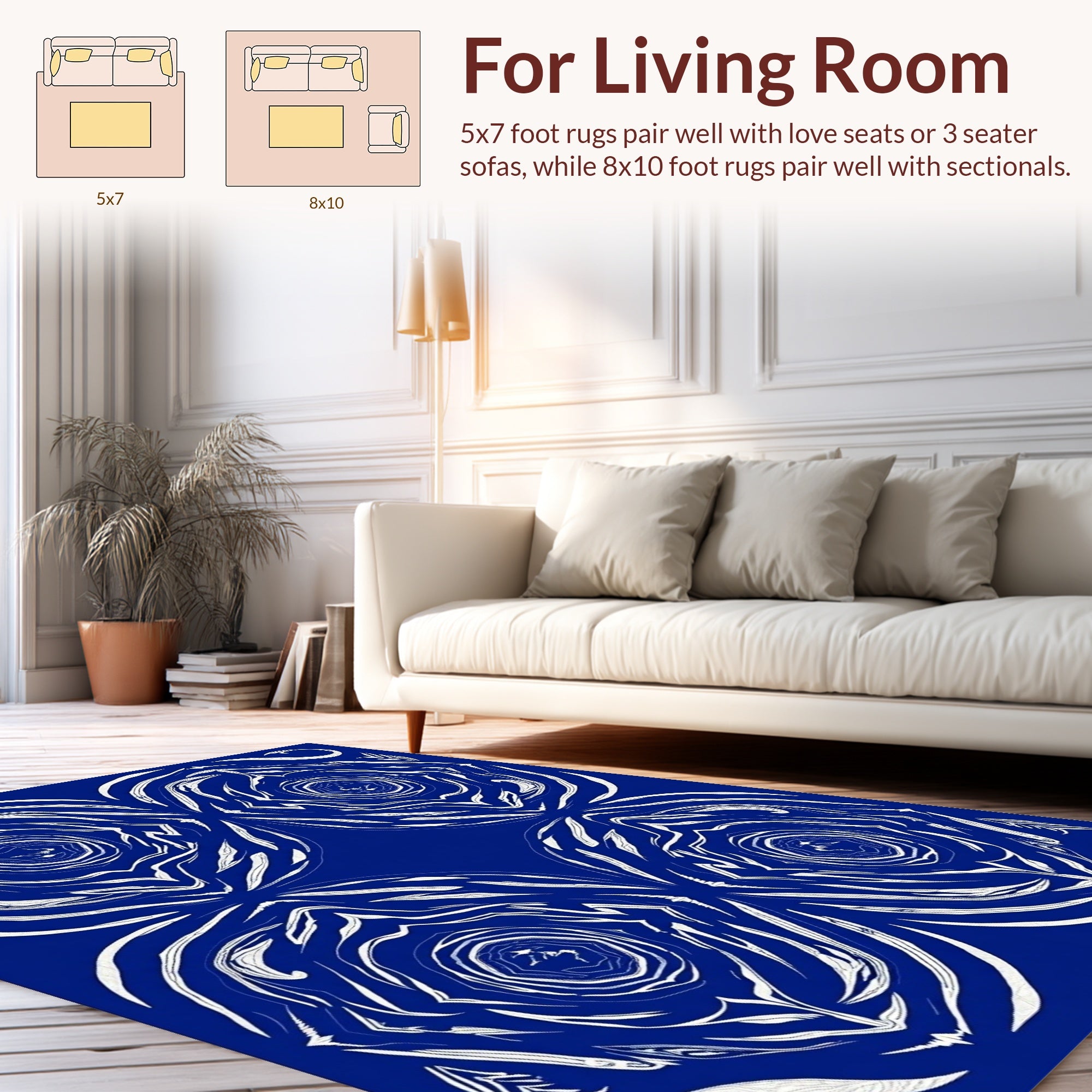 Abstract White Swirl Indigo Pattern Rug