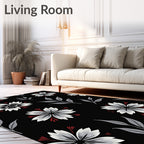 Chic Black Floral And Leaf Design Rug