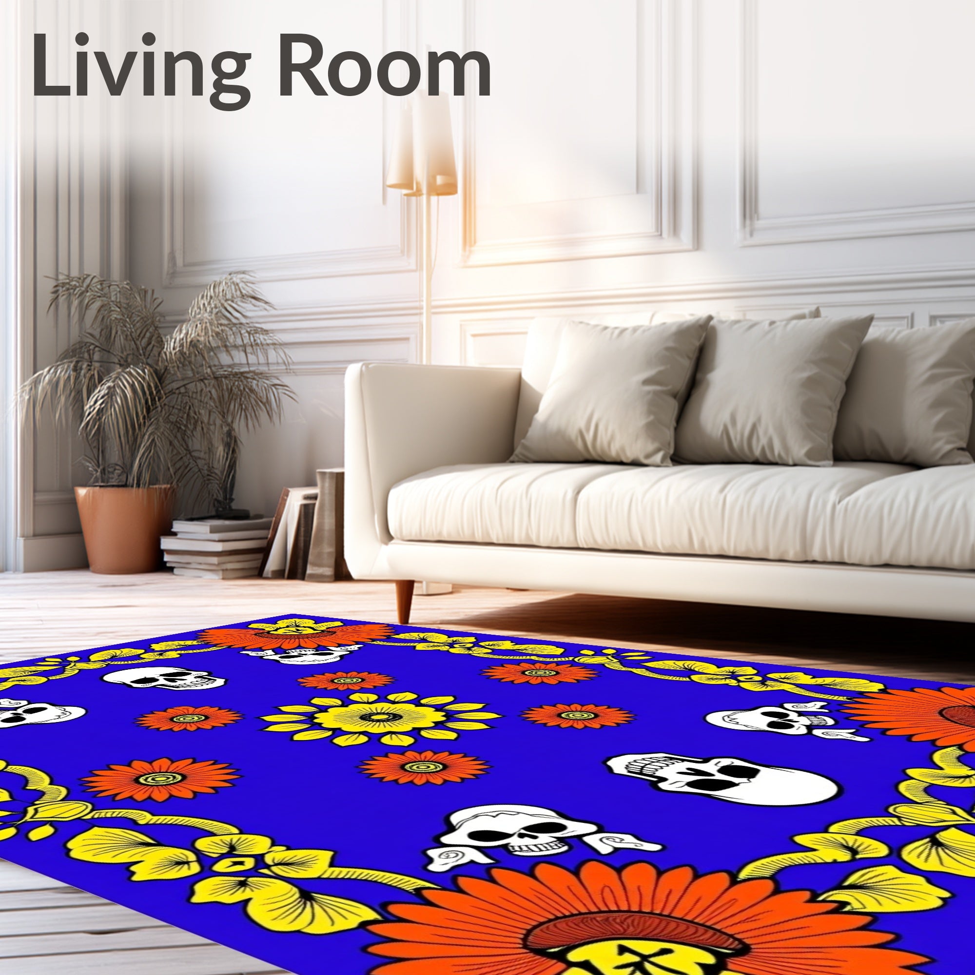 Bold Skull Flower Pattern Rug