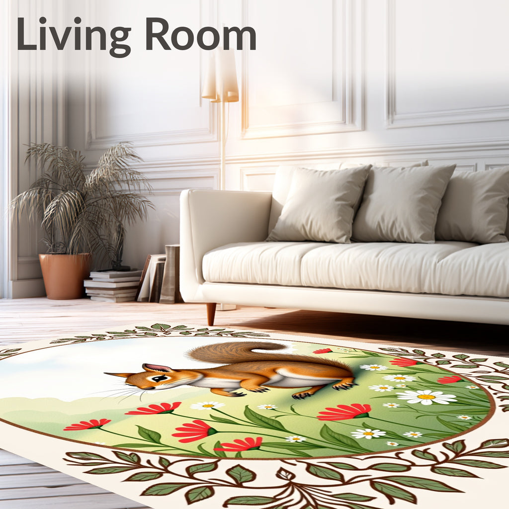 Whimsical Squirrel Floral Vintage Garden Rug
