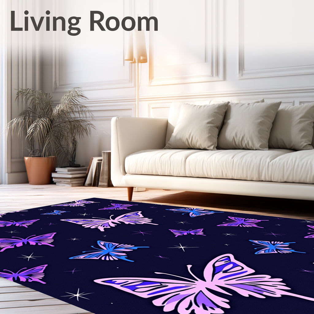 Purple Blue Butterfly Night Sky Design Rug