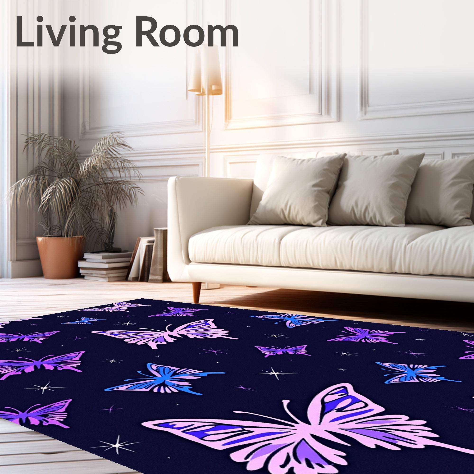 Purple Blue Butterfly Night Sky Design Rug