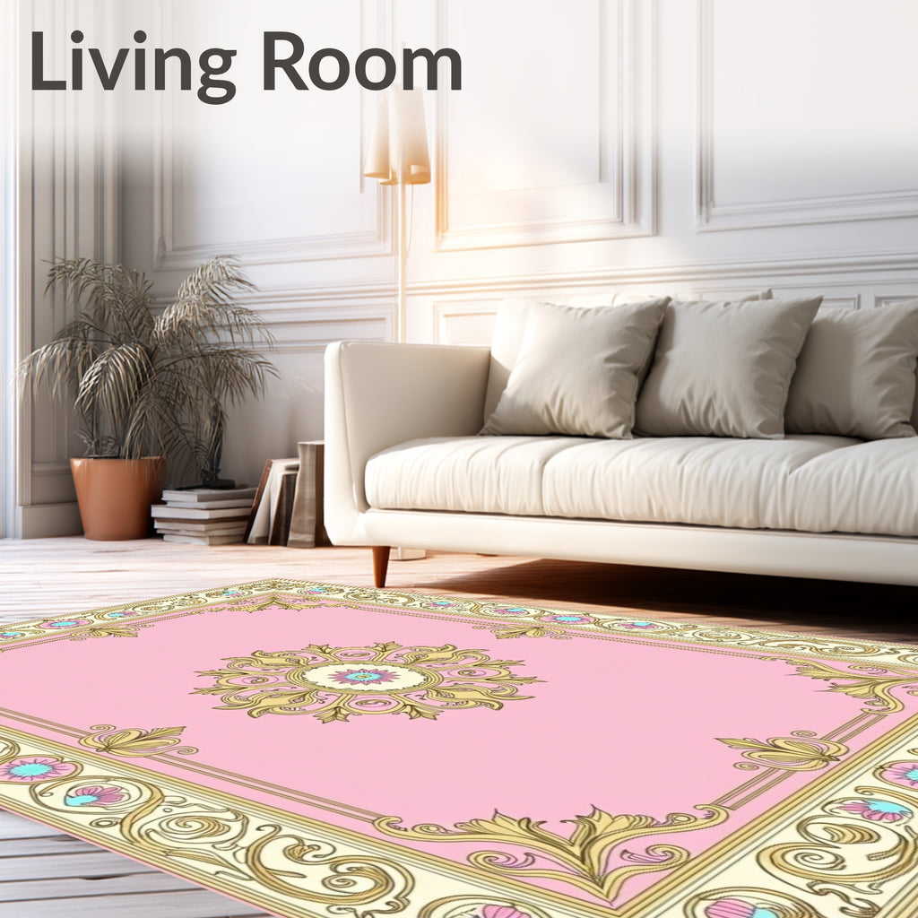 Ornate Floral Pink Gold Rug