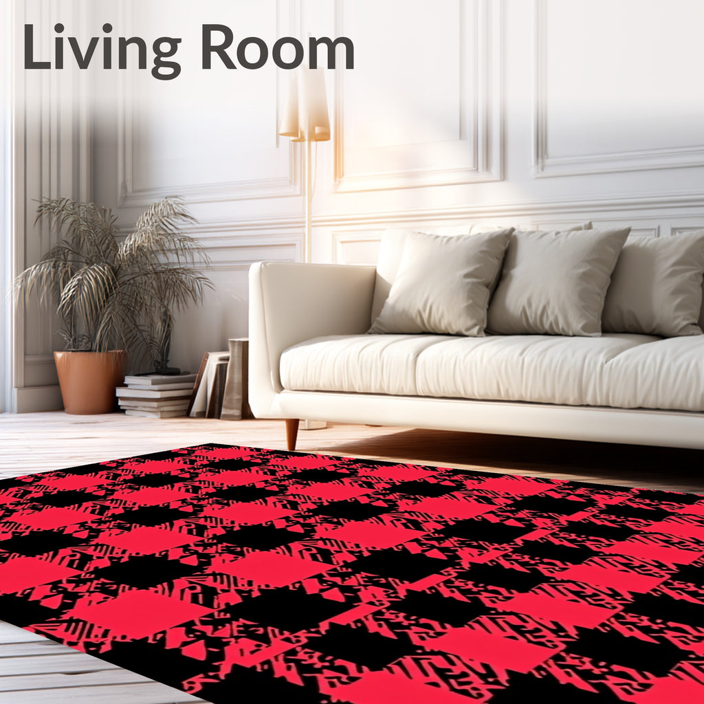 Red Black Houndstooth Tarten Check Rug