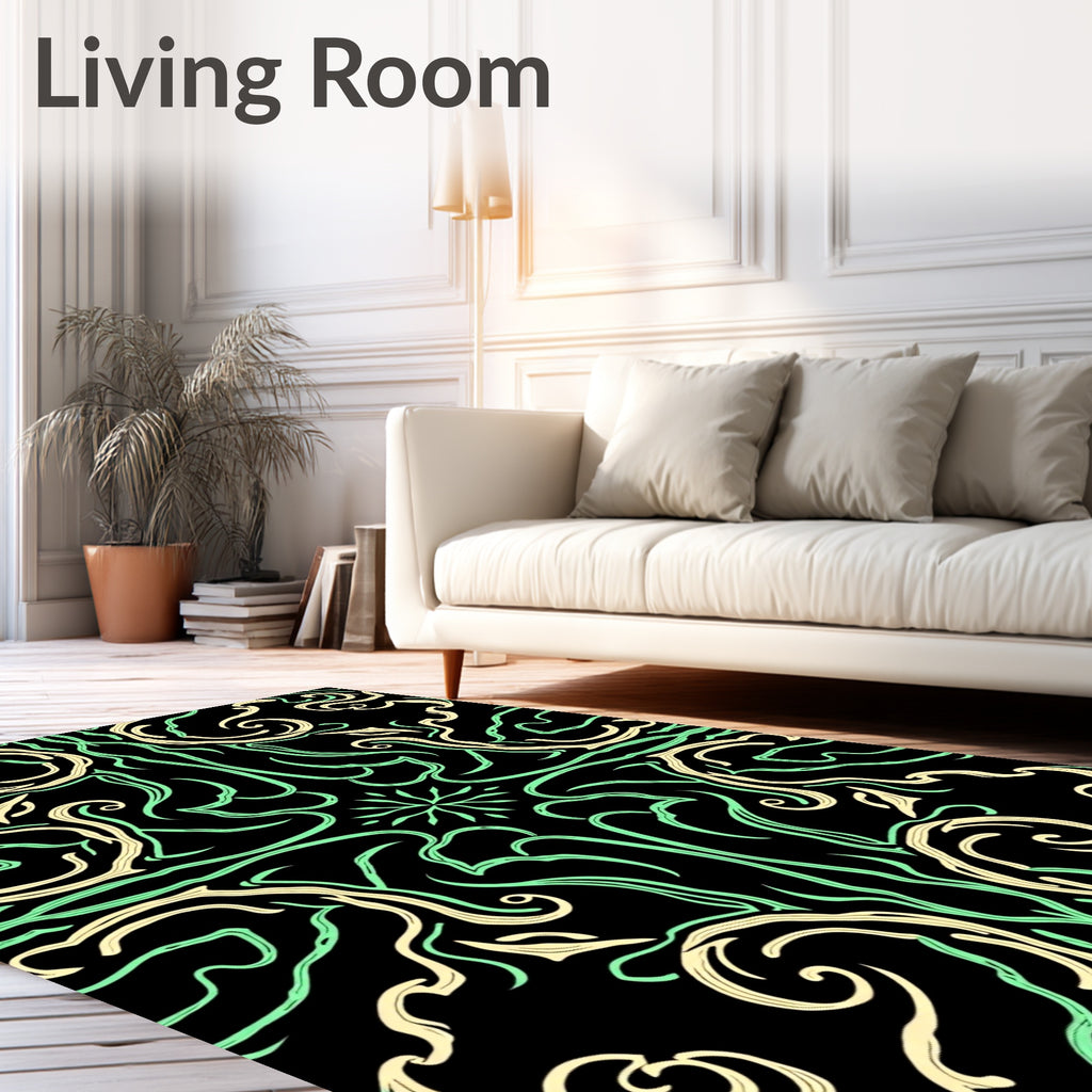 Art Nouveau Emerald Swirls Cream Rug