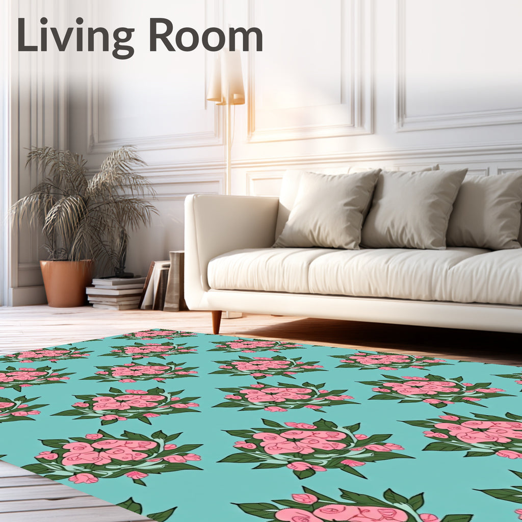 Pastel Pink Blooming Floral Wreath Rug