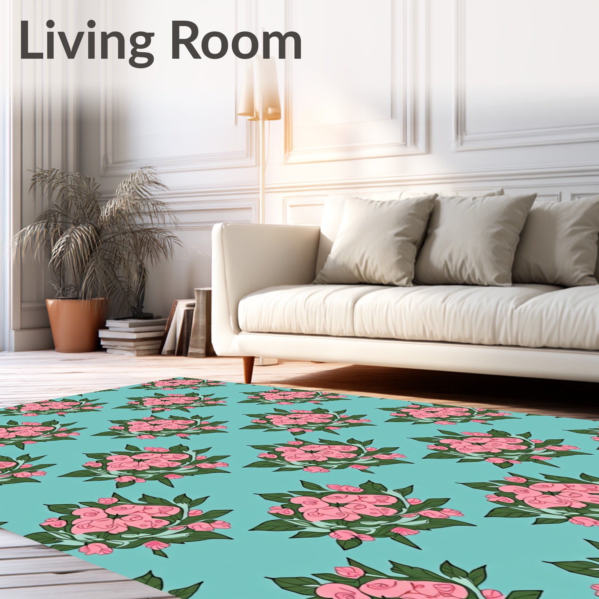 Pastel Pink Blooming Floral Wreath Rug