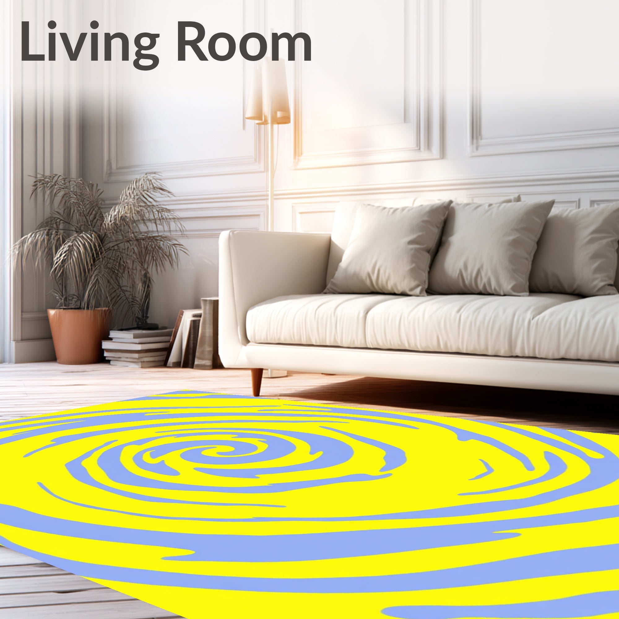 Vibrant Swirl Yellow Blue Abstract Rug