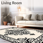 Classic Black White Floral Frame Rug