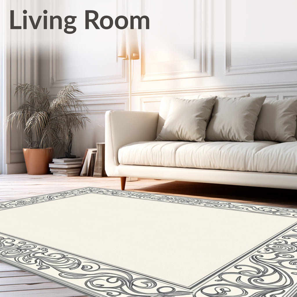 Elegant Ornate Scrollwork Frame Design Rug