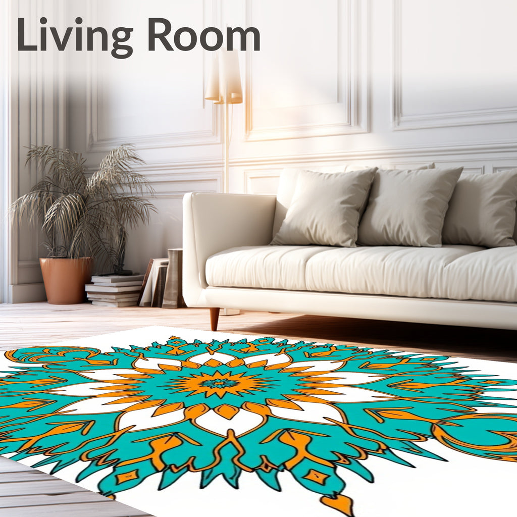 Teal Gold Intricate Mandala Design Rug