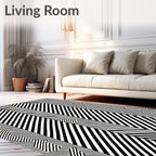 Bold Geometric Black White Stripe Pattern Rug